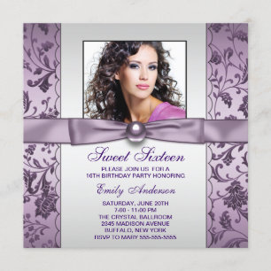Invitation Fête d'anniversaire Sweet Sixteen Photo en Damassé