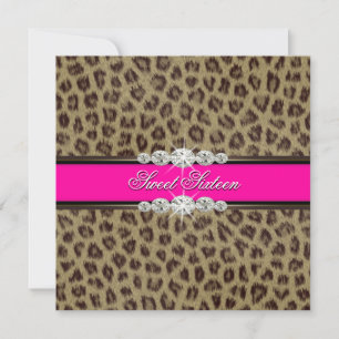 Invitation Fête d'anniversaire Sweet Sixteen Rose Chaud Léopa
