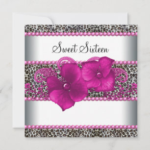 Invitation Fête d'anniversaire Sweet Sixteen Rose Chaud Léopa