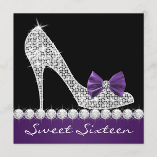 Invitation Fête d'anniversaire Sweet Sixteen talons hauts vio