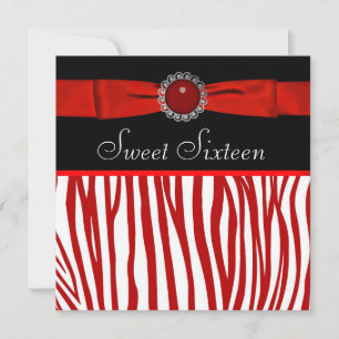 Invitation Fête d'anniversaire Sweet Sixteen Zèbre Rouge