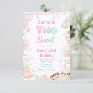 Invitation Fête d'anniversaire Sweet Two au bonbon pastel 2 a