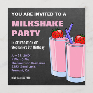 Invitation Fête d'anniversaire tableau noir Milkshake aux fra