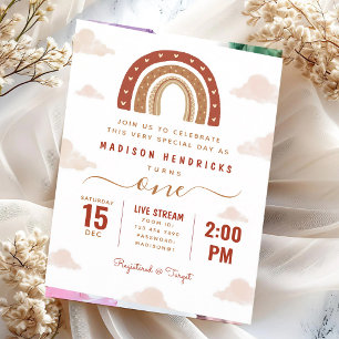 Invitation Fête d'anniversaire Terracotta Bohème Arc-en-ciel 