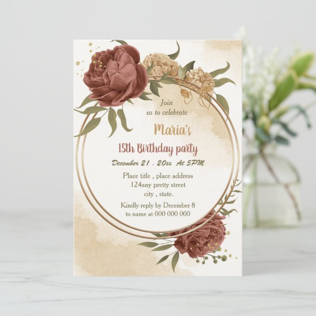 Invitation fête d'anniversaire terre terre fleurie (Debout devant)