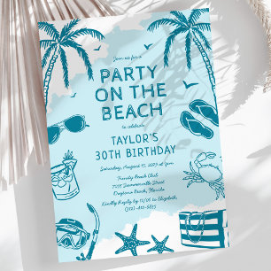 Invitation Fête d'anniversaire thème bleu de plage côtière do