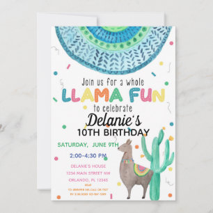Invitation Fête d'anniversaire thème mexicain Llama