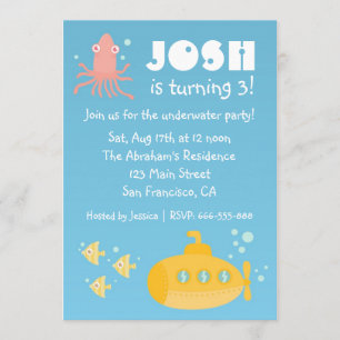 Invitation Fête d'anniversaire - thème sous-marin avec sous-m