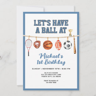 Invitation Fête d'anniversaire thème Sport Boy Ball All Star