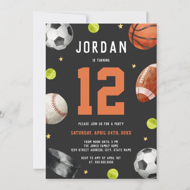 Invitation Fête d'anniversaire Thème sportif moderne (Devant)