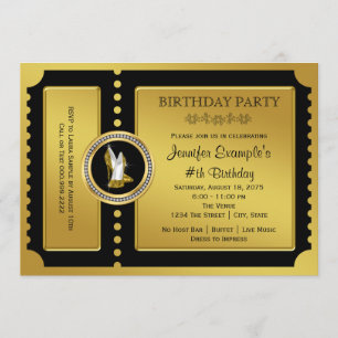Invitation Fête d'anniversaire Ticket d'or Chaussure à talons