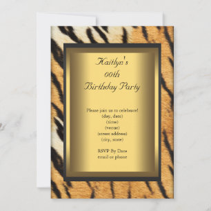 Invitation Fête d'anniversaire Tigre Animal Or