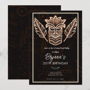 Invitation Fête d'anniversaire Tiki vintage tropical marron