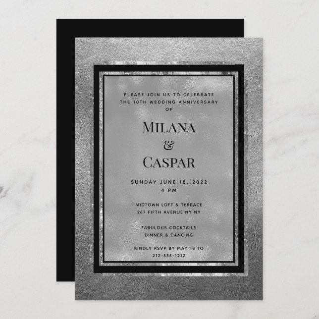 Invitation Fête d'anniversaire Toasted Silver Shimmer (Devant / Derrière)