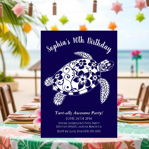 Invitation Fête d'anniversaire-Tortue Hawaïenne