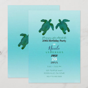 Invitation Fête d'anniversaire Tortues de l'océan Aquarelle B