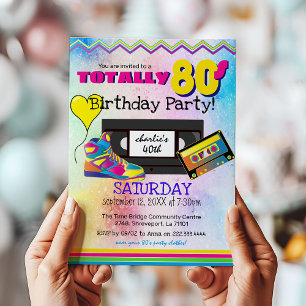Invitation Fête d'anniversaire totalement années 80 Colorée