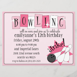 Invitation Fête d'anniversaire totalement rétro de bowling de
