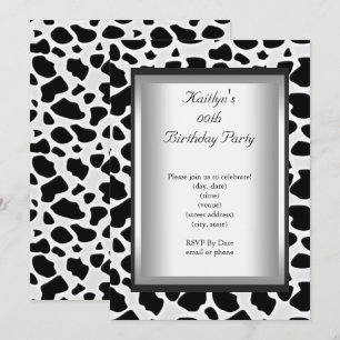 Invitation Fête d'anniversaire tout âge Peau de vache noire b