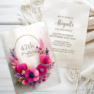 Invitation Fête d'anniversaire toutes ages aux fleurs roses