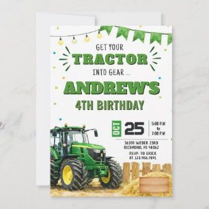 Invitation Fête d'anniversaire Tracteur de Garçon Personnel