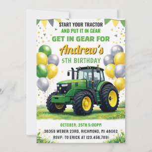 Invitation Fête d'anniversaire tracteur vert personnel
