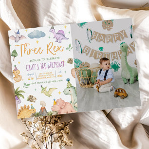 Invitation Fête d'anniversaire Trois Rex Dinosaure 3 ans