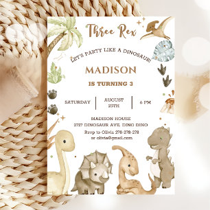 Invitation Fête d'anniversaire Troisième Dinosaure Rex 3 ans