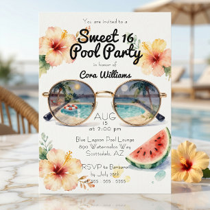 Invitation Fête d'anniversaire tropical à l'aquarelle pour un