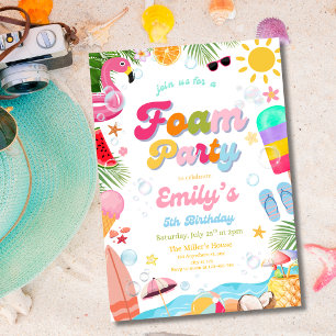 Invitation Fête d'anniversaire tropicale à la mousse d'été su