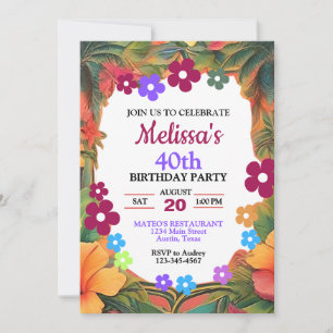 Invitation Fête d'anniversaire tropicale colorée