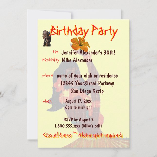 Invitation Fête d'anniversaire tropicale de fille de danse (Devant)