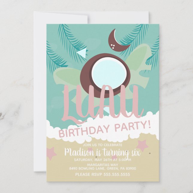 Invitation Fête d'anniversaire tropicale de la noix de coco L (Devant)