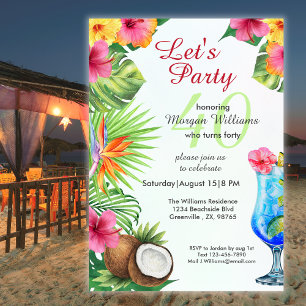Invitation Fête d'anniversaire tropicale des 40 ans avec dîne
