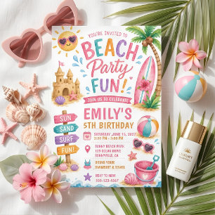 Invitation Fête d'anniversaire tropicale d'été à la plage pou