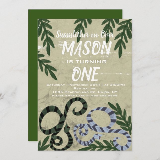 Invitation Fête d'anniversaire tropicale du zoo de serpent de (Devant / Derrière)