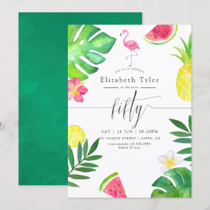 Invitation Fête d'anniversaire tropicale exotique Flamant Ros
