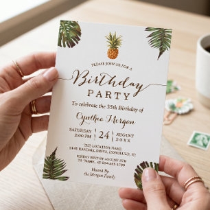 Invitation Fête d'anniversaire tropicale - Feuilles d'ananas 
