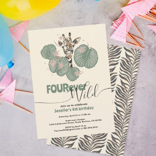 Invitation Fête d'anniversaire tropicale girafe 4 ans