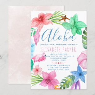 Invitation Fête d'anniversaire tropicale hawaïenne aloha flor