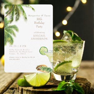 Invitation Fête d'anniversaire tropicale Margaritas & Tacos