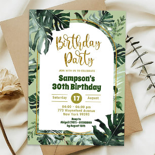 Invitation Fête d'anniversaire tropicale Monstera de la jungl