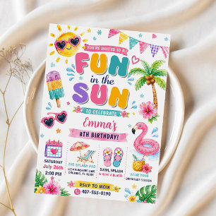 Invitation Fête d'anniversaire tropicale plage amusement au s