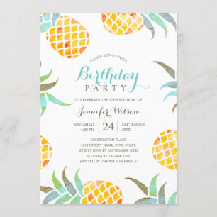 Invitation Fête d'anniversaire tropicale Plage d'ananas