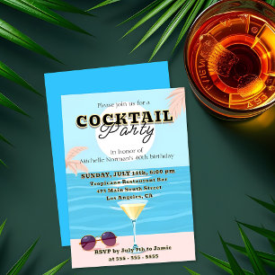 Invitation Fête d'anniversaire tropicale sur la plage avec co