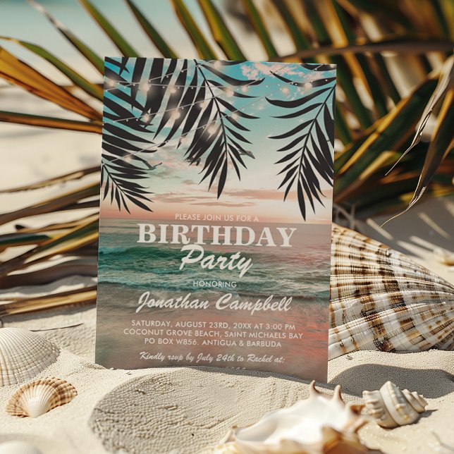 Invitation Fête d'anniversaire tropicale sur la plage | Guirl (Créateur téléchargé)