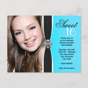 Invitation Fête d'anniversaire Turquoise Black White Photo