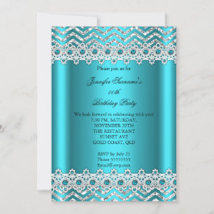 Invitation Fête d'anniversaire Turquoise Bleu Perle Chevron A