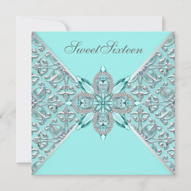Invitation Fête d'anniversaire Turquoise bleue (Devant)