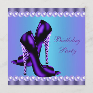 Invitation Fête d'anniversaire turquoise bleue et violette